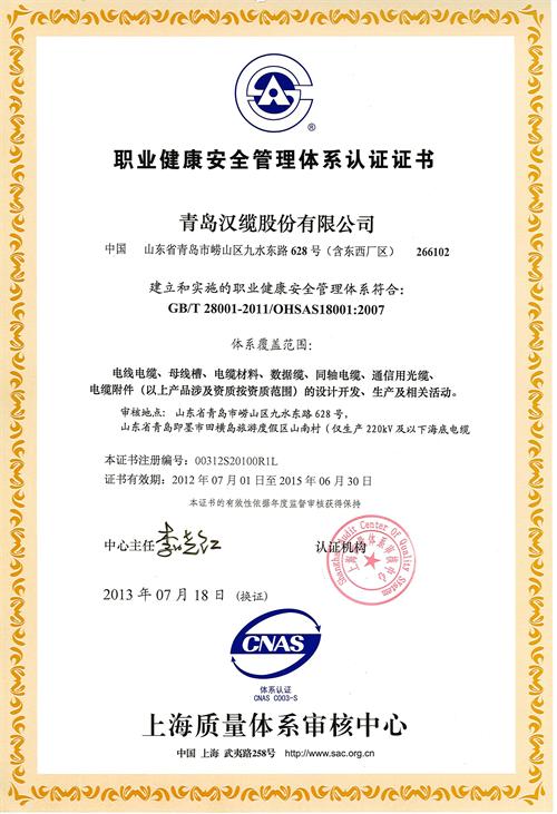職業(yè)健康安全管理體系認(rèn)證